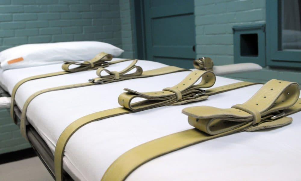 The gurney used to restrain condemned prisoners during the lethal injection process is shown in Huntsville, Texas. The U.S. Supreme Court, ruled lethal injection is legal in a 5-4 opinion ruled on June 29, 2015. (Pat Sullivan/AP Photo)