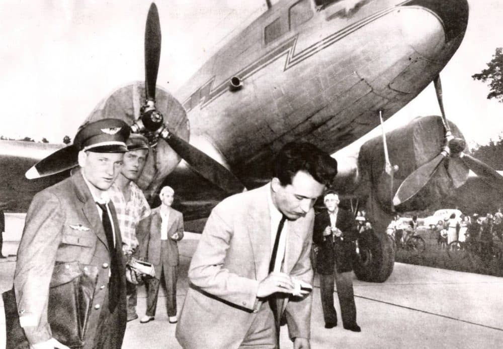 The aircraft, identified as &quot;HA-LIG,&quot; is parked on the tarmac of the Manching NATO Airbasw in Ingolstadt, W. Germany  on  Friday 13,  July 1956.  (www.freedomplane.com)