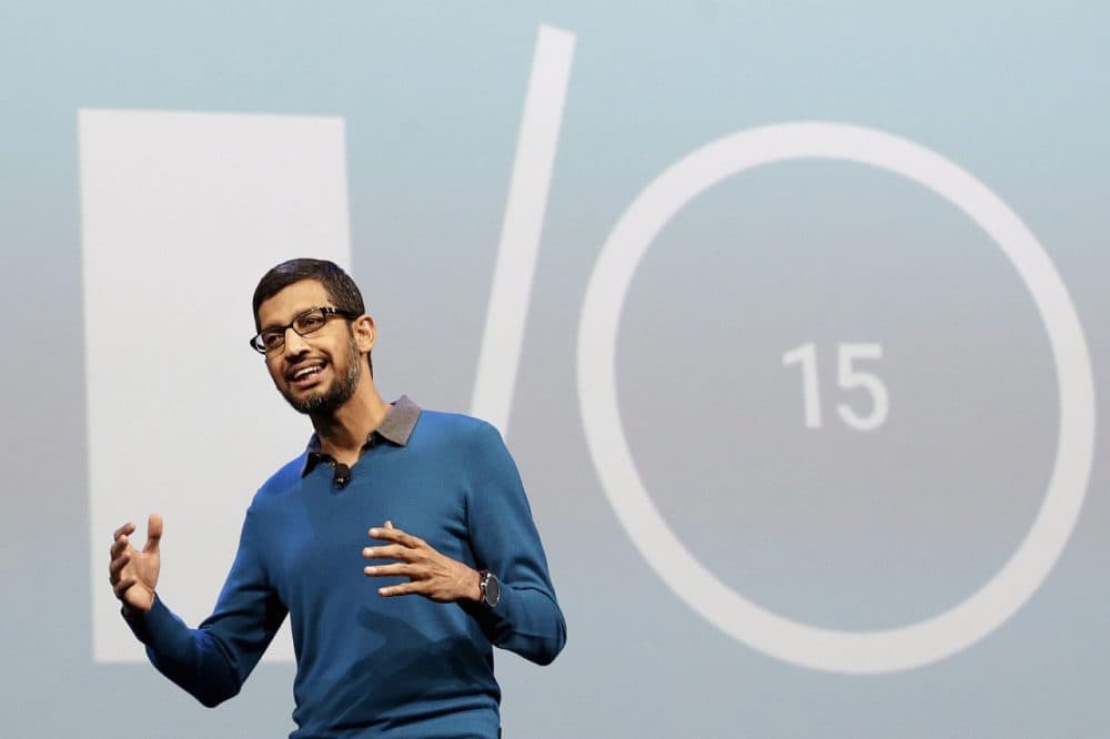 Sundar Pichai, senior vice president of Android, Chrome and Apps, speaks during the Google I/O 2015 keynote presentation in San Francisco, Thursday, May 28, 2015. Google I/O 2015 is also where the company unveiled its Photos service. (AP Photo/Jeff Chiu)
