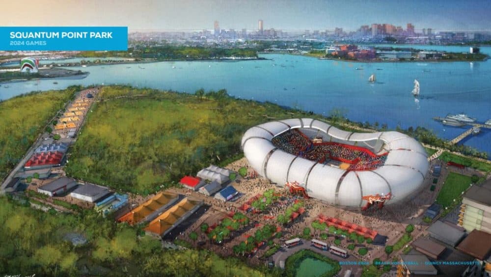 A rendering of Boston 2024's proposed beach volleyball venue in Quincy 