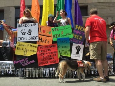 Participants of Boston's 45th annual Pride Parade on Saturday. (Simón Rios/WBUR)
