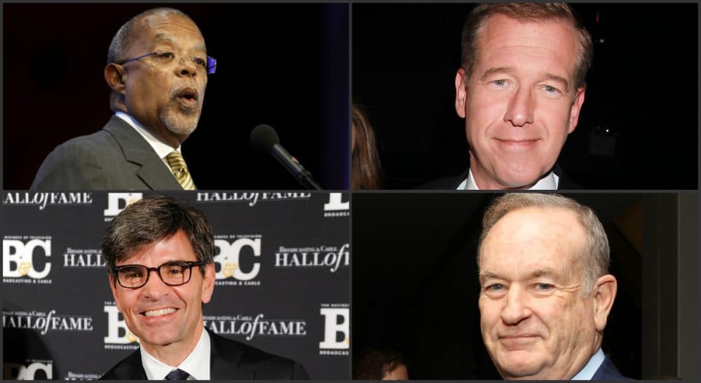 Eileen McNamara: &quot;Apparently, star power trumps basic journalistic standards every time.&quot; Pictured: Clockwise, from top left: Harvard University professor Henry Louis Gates, Jr., former NBC News anchor Brian Williams, Fox News Channel's Bill O'Reilly, and ABC News’ George Stephanopoulos. (All photos AP)
