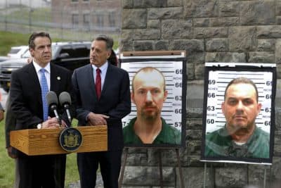 New York Governor Andrew Cuomo, left, speaks while Vermont Governor Peter Shumlin listens during a news conference in front of the Clinton Correctional Facility in Dannemora, N.Y., Wednesday, June 10, 2015.  (AP)