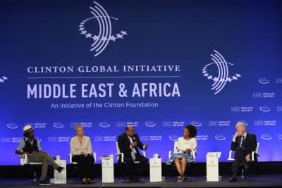 Former U.S President Bill Clinton, right, listens during a plenary session Connecting People for Growth at the Clinton Global Initiative Middle East &amp; Africa meeting in Marrakech, Morocco, Wednesday May 6, 2015. (AP)