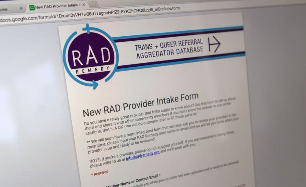 RAD Remedy pools and vets referral lists of doctors, nurses, dentists and more from LGBT organizations. (Jesse Costa/WBUR)