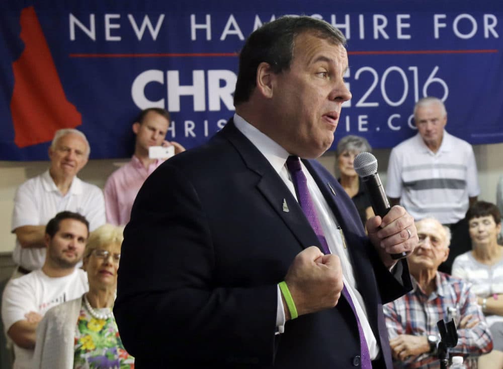 Republican presidential candidate, New Jersey Gov. Chris Christie -- who became the 14th 2016 presidential hopeful vying for the GOP nomination Tuesday --  speaks to potential voters during a campaign town hall meeting Thursday in Rochester, N.H. (Elise Amendola/AP)