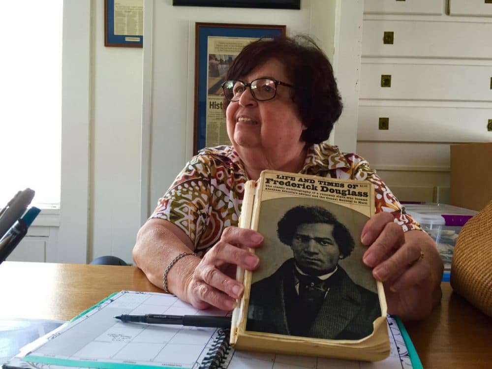 Dawn Blake Souza, a retired educator in New Bedford, is reading &quot;The Life and Times of Frederick Douglass&quot; for the fourth time. (Simón Rios/WBUR)