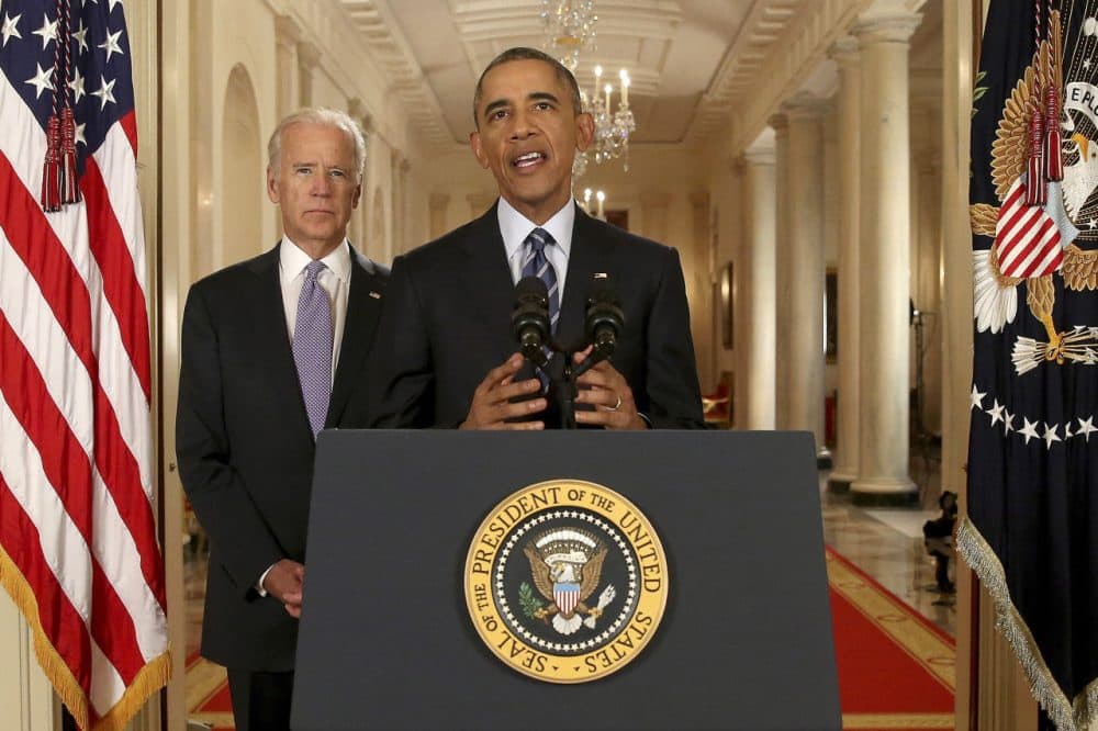 President Barack Obama, standing with Vice President Joe Biden, conducts a press conference in the East Room of the White House in response to the Iran Nuclear Deal, on July 14, 2015 in Washington, DC. The landmark deal will limit Iran's nuclear program in exchange for relief from international sanctions. The agreement, which comes after almost two years of diplomacy, has also been praised by Iranian President Hassan Rouhani. (Andrew Harnik/Getty Images)