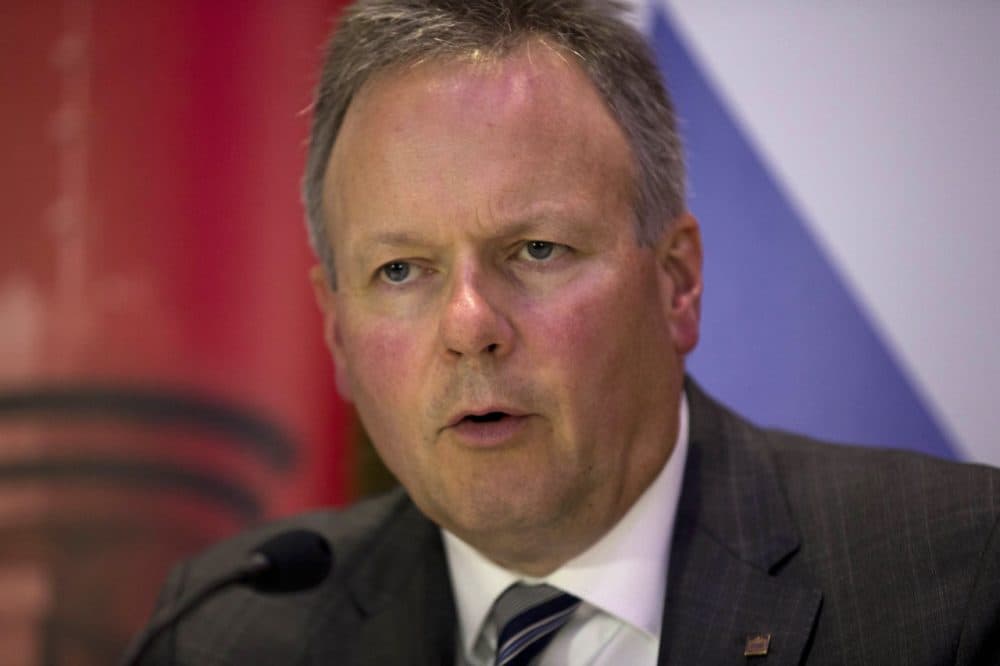 Stephen S. Poloz, the governor of the Bank of Canada, answers questions from journalists during a press conference held after he delivered a speech to the Canada-United Kingdom Chamber of Commerce in London, Thursday, March 26, 2015. (Matt Dunham/AP)