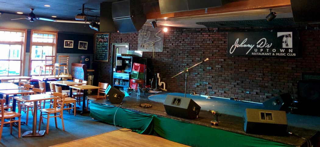 The stage at Johnny D's in Somerville, which will close in 2016. (Justin Perro for WBUR)