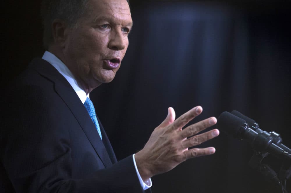 Ohio Gov. John Kasich announces he is running for the 2016 Republican party's nomination for president during a campaign rally at Ohio State University on Tuesday. (John Minchillo/AP)
