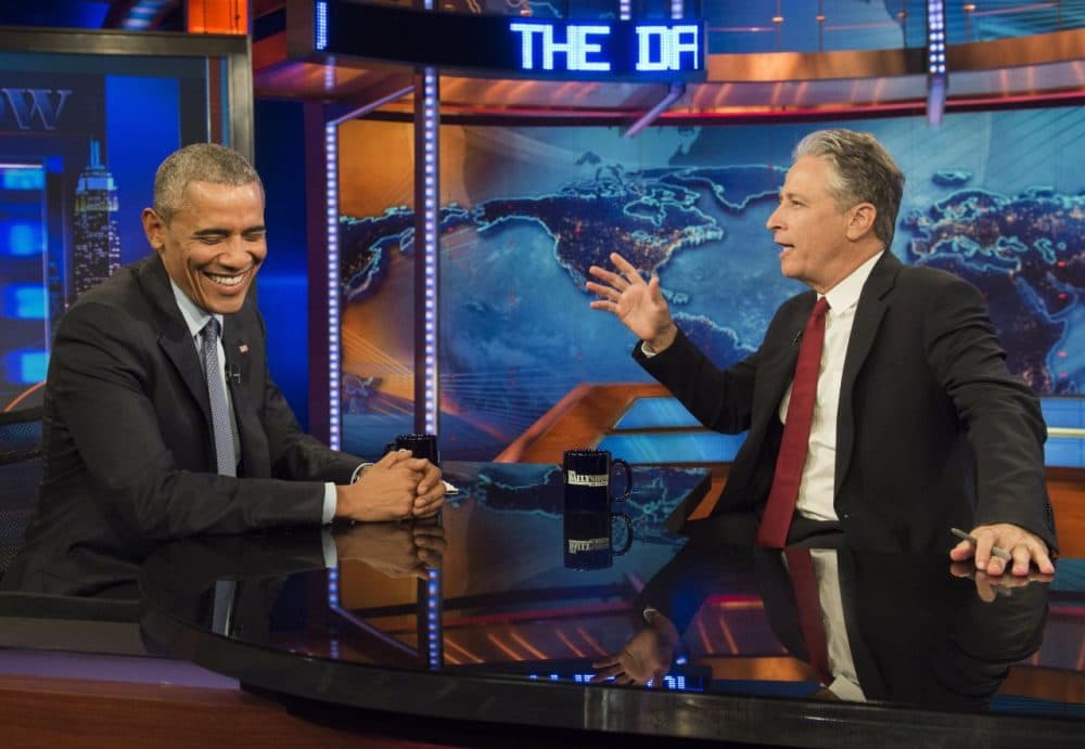 U.S. President Barack Obama speaks with Jon Stewart, host of 'The Daily Show with Jon Stewart,' during a taping of the show in New York, July 21, 2015. (Saul Loeb/AFP/Getty Images)