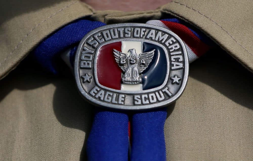 A detail view of a Boy Scout uniform in Irving, Texas. (Tom Pennington/Getty Images)