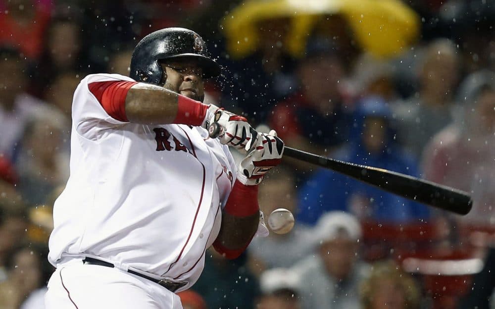 Boston Red Sox's Pablo Sandoval is hit by a pitch after swinging during the fourth inning of a baseball game against the Chicago White Sox in Boston Thursday. (Michael Dwyer/AP)