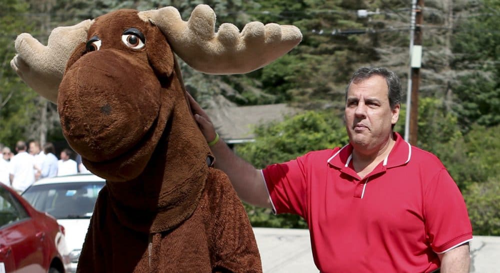 Rich Barlow: &quot;How might an issues-oriented Republican make sense of such a sprawling field?&quot; 
Pictured: Republican presidential candidate, New Jersey Gov. Chris Christie, consoles a man dressed in a moose costume on a warm summer day after having his photo taken with him and before the start of the Fourth of July parade, Saturday, July 4, 2015, in Wolfeboro, N.H. (Mary Schwalm/AP)