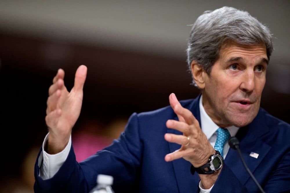 Secretary of State John Kerry testifies at a Senate Foreign Relations Committee hearing to review the Iran nuclear agreement. (Andrew Harnik/AP)