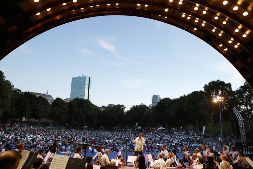 Boston Landmarks Orchestra perform during a summer concert at the Hatch Shell. (Michael Dwyer)