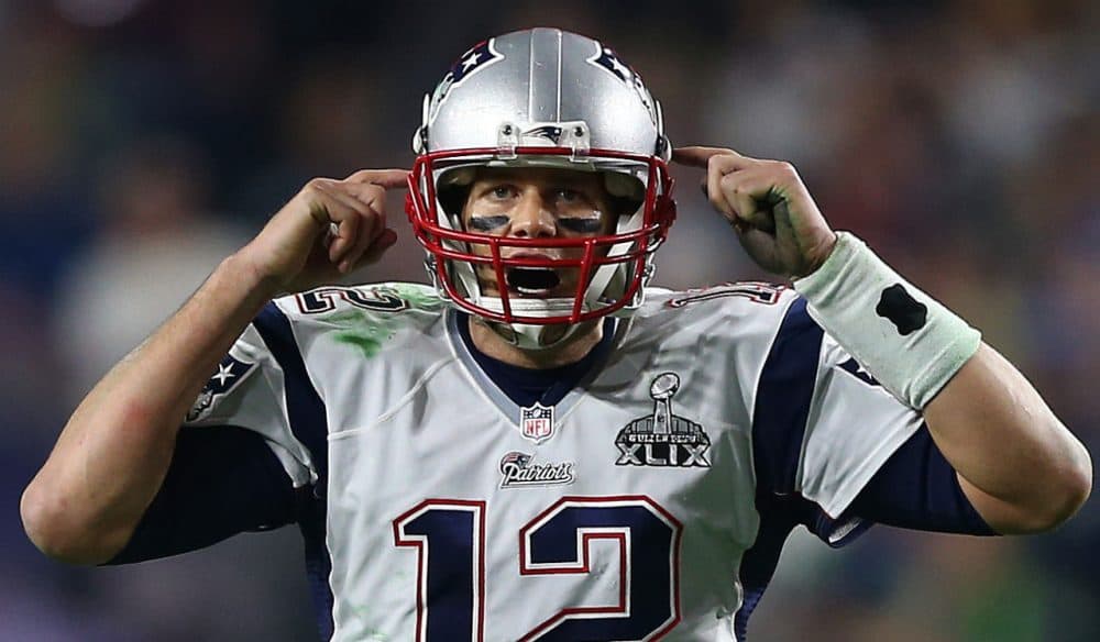 Tom Brady reacts during the Super Bowl. (Elsa/Getty Images)