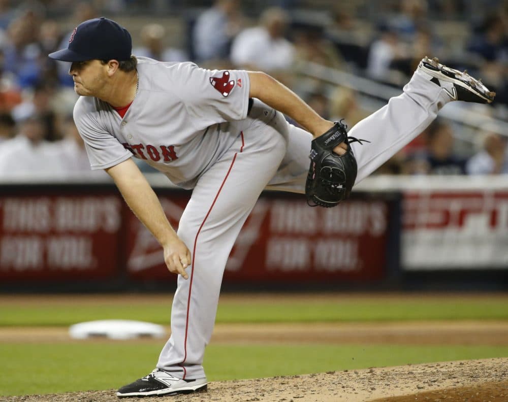 Red Sox relief pitcher Steven Wright delivers in a game against the New York Yankees at Yankee Stadium in New York, Wednesday, Aug. 5, 2015.  (Kathy Willens/AP)