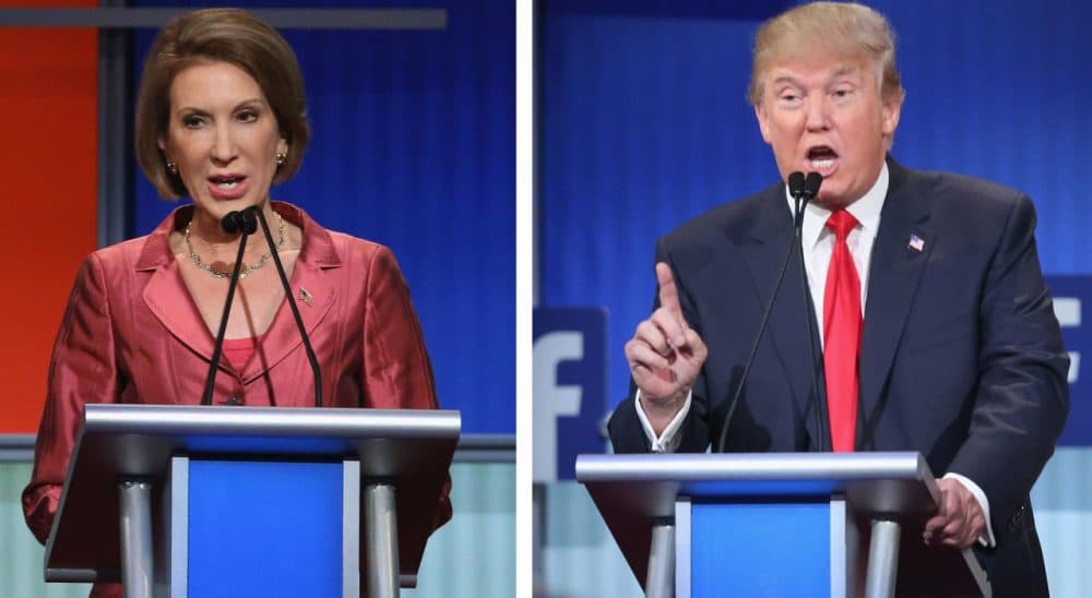 Former Hewlett Packard CEO Carly Fiorina and real estate mogul Donald Trump are dominating the headlines today after their performances in their respective debates Thursday night. (Chip Somodevilla/Scott Olson/Getty Images)