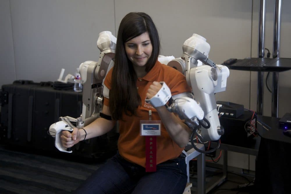 HARMONY is a  bimanual exoskeleton for the upper body. It’s been in the design and building process for the past five years, but now it’s been built in full form. (Courtesy, UT-Austin Dept of Mechanical Engineering)