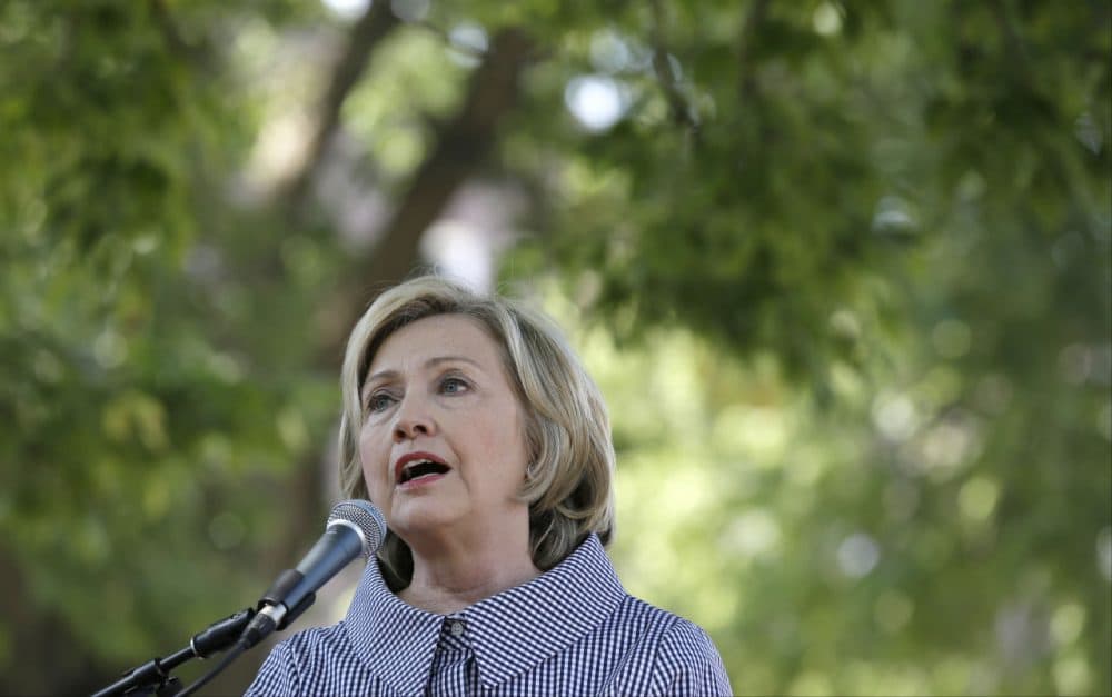 Democratic presidential candidate Hillary Rodham Clinton speaks during a news conference during a visit to the Iowa State Fair, Saturday, Aug. 15, 2015, in Des Moines, Iowa. (Charlie Neibergall/AP)