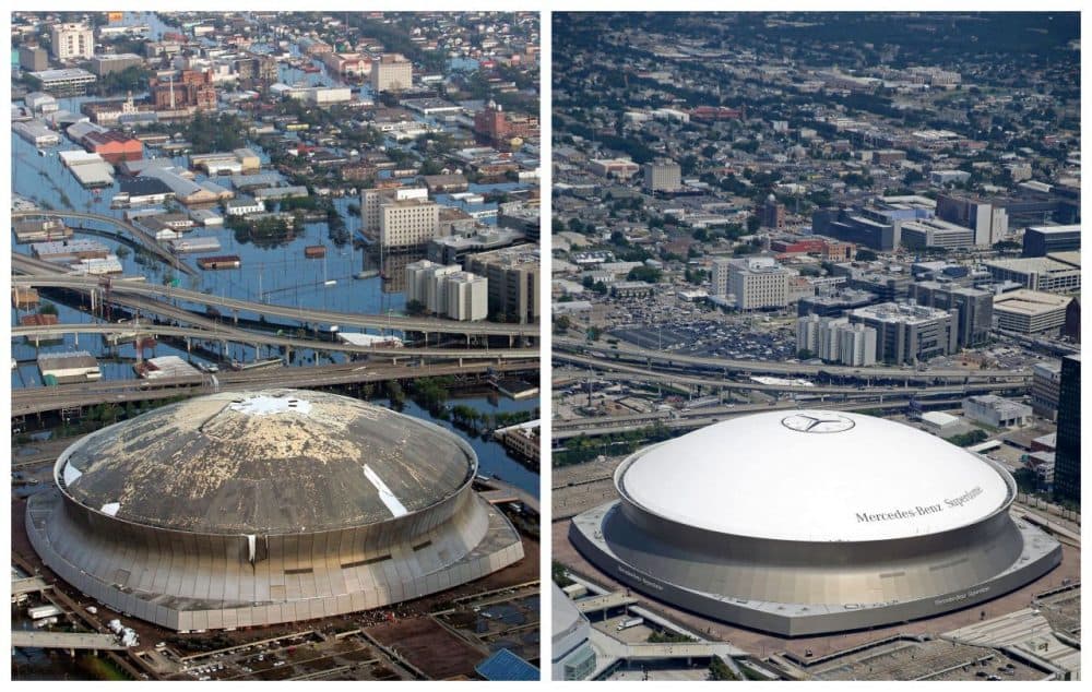 Katrina ravaged the Superdome like it did to much of New Orleans. But 10 years later. Tthe Superdome has been back in use, but parts of the city have yet to be restored. (Gerald Herbert/AP)