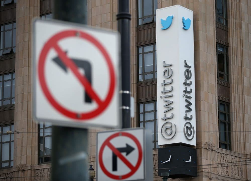 A sign is posted on the exterior of the Twitter headquarters on February 5, 2014 in San Francisco, California. (Justin Sullivan/Getty Images)