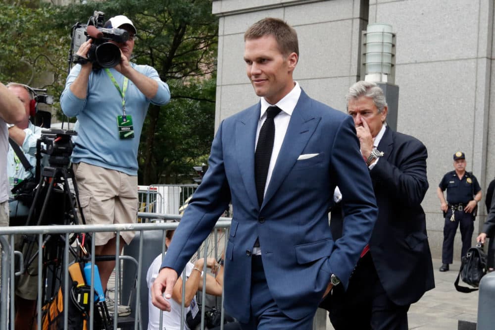 New England Patriots quarterback Tom Brady leaves Federal court, in New York on Monday. (Richard Drew/AP)