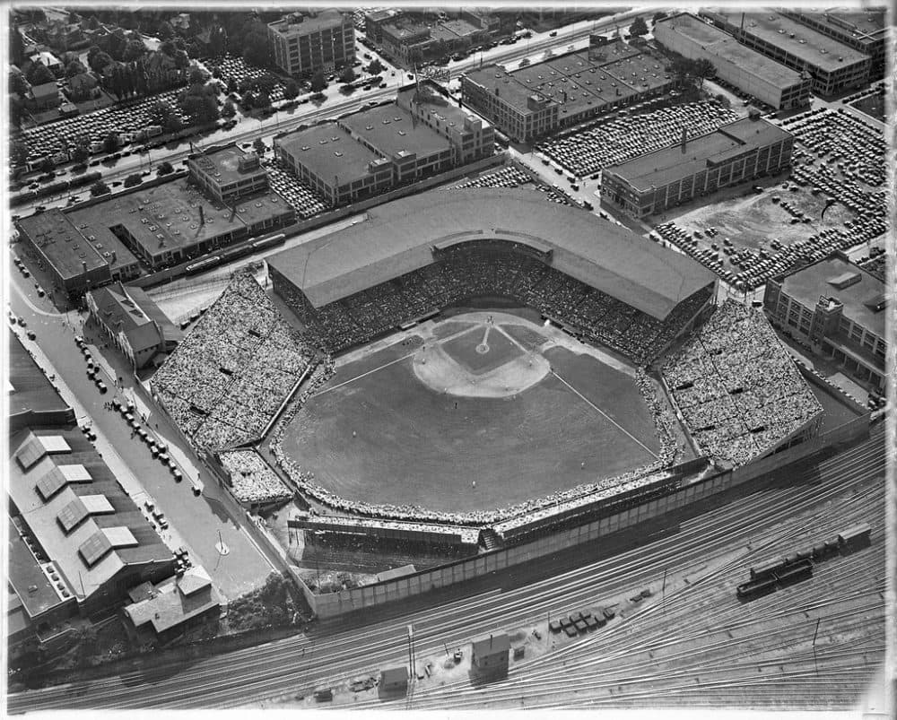 An aerial view of Braves Field in 1933 (Courtesy of the Boston Public Library, Leslie Jones Collection)
