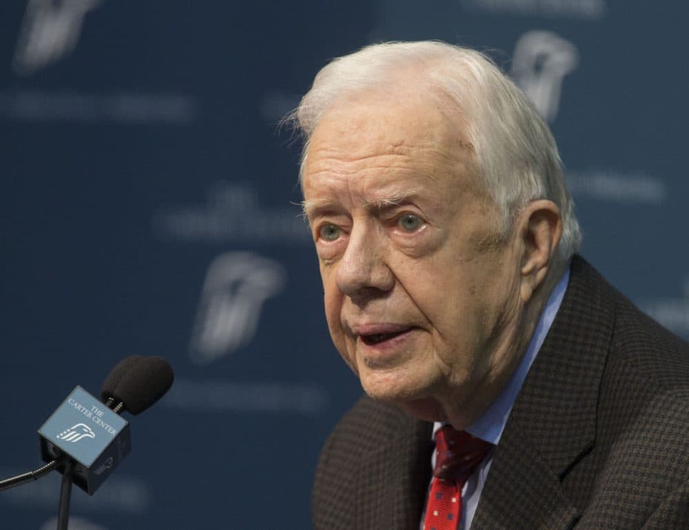 Former President Jimmy Carter discusses his cancer diagnosis at the Carter Center in Atlanta, on Thursday. Carter, 90, said the cancer has spread to his brain, and he will undergo radiation treatment at Emory University Hospital. (Phil Skinner/AP)