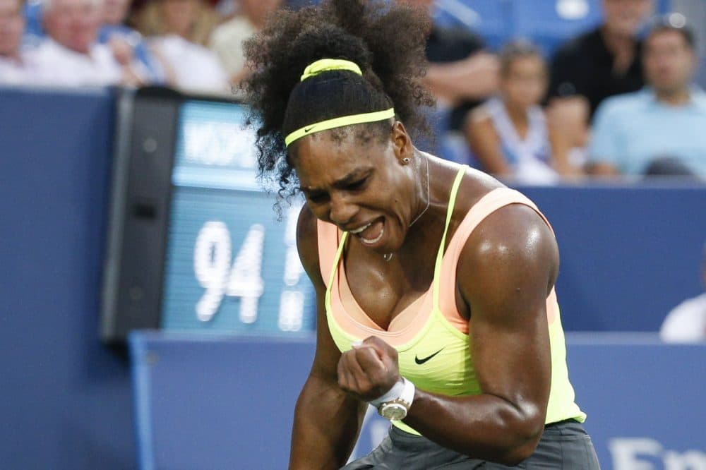 Serena Williams, of the United States, reacts during a semifinal match against Elina Svitolina, of Ukraine, at the Western &amp; Southern Open tennis tournament, Saturday, Aug. 22, 2015, in Mason, Ohio. Williams defeated Svitolina 6-4, 6-3. (John Minchillo/AP)