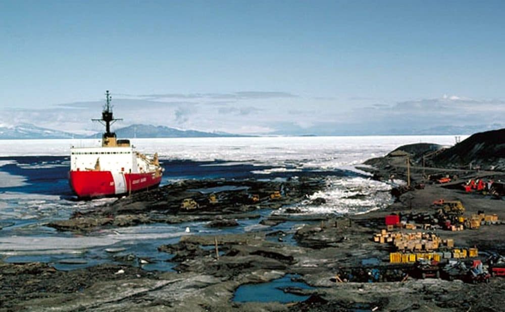 A U.S. Coast Guard ice-breaker is docked at a village off Alaska's northern coast above the Arctic Circle, in this undated photo provided by the U.S. Coast Guard. (U.S. Coast Guard via AP)