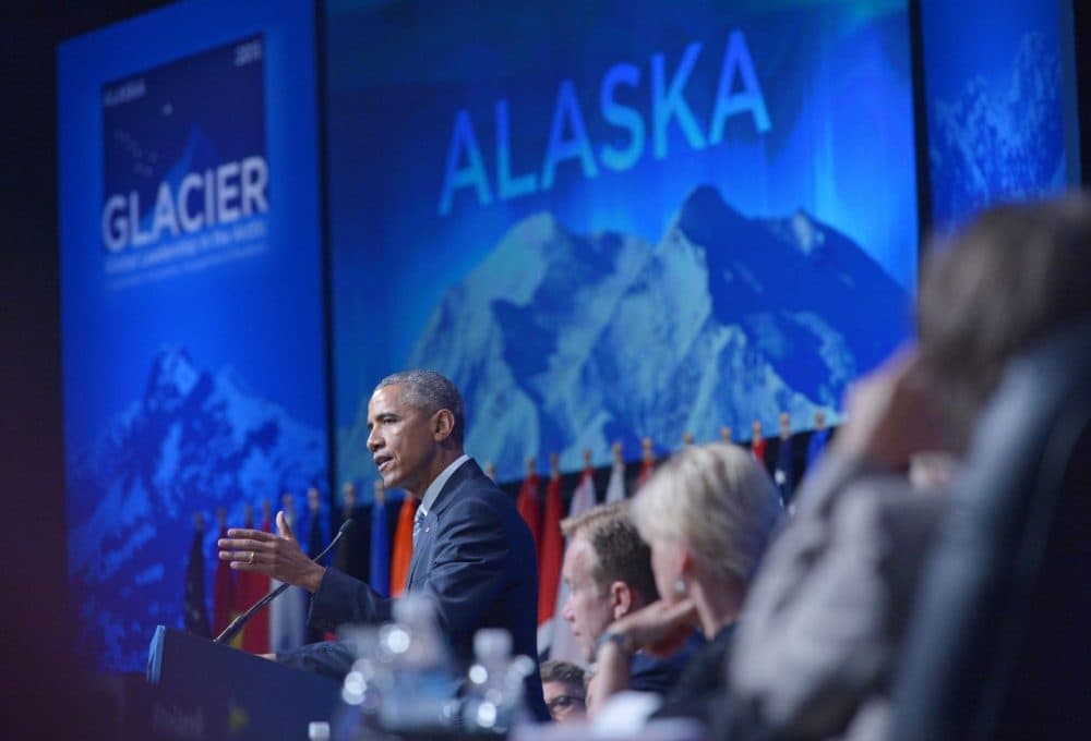 President Barack Obama speaks at the Global Leadership in the Arctic: Cooperation, Innovation, Engagement and Resilience (GLACIER) Conference in the Denaina Civic and Convention Center on August 31, 2015 in Anchorage, Alaska. (Mandel Ngan/AFP/Getty Images)