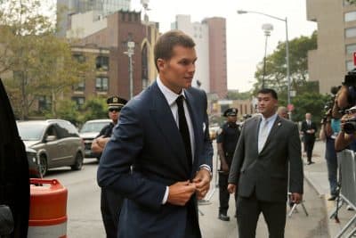 Quarterback Tom Brady of the New England Patriots arrives at federal court to contest his four game suspension on August 31, 2015 in New York City. U.S. District Judge Richard Berman has required NFL commissioner Roger Goodell and Brady to be present in court when the NFL and NFL Players Association reconvene their dispute over Brady's four-game Deflategate suspension.  (Photo by Spencer Platt/Getty Images)