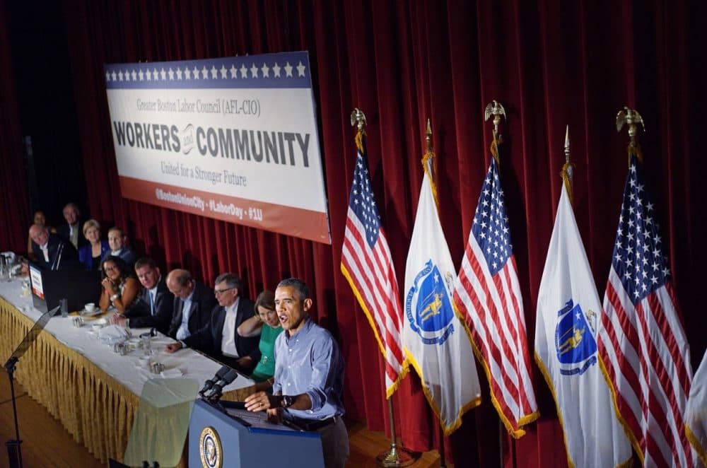 President Barack Obama addresses the Greater Boston Labor Council Labor Day Breakfast on September 7, 2015 in Boston, Massachusetts. (Mandel Ngan/AFP/Getty Images)
