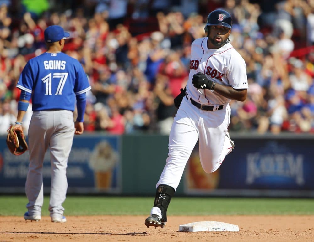 Boston Red Sox's Jackie Bradley Jr. rounds the bases after his two-run home run against the Toronto Blue Jays at Fenway Park in Boston Monday, Sept. 7, 2015. (Winslow Townson/AP)