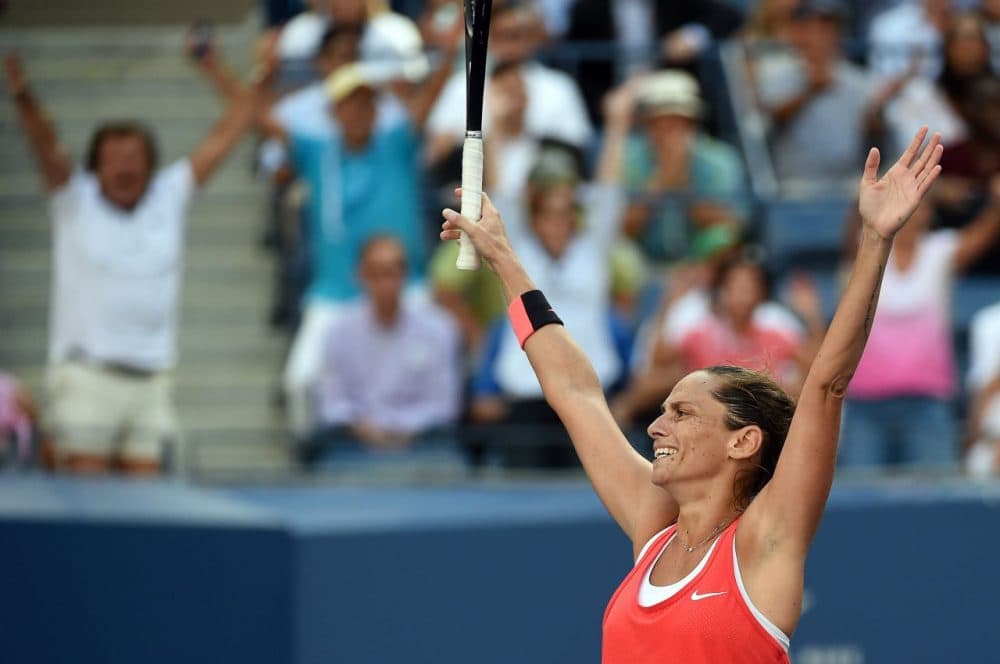 Roberta Vinci of Italy celebrates defeating Serena Williams of the U.S. during their 2015 U.S. Open Women's singles semifinals match at the USTA Billie Jean King National Tennis Center in New York on September 11, 2015. Vinci won 2-6, 6-4, 6-4. (Jewel Samad/AFP/Getty Images)