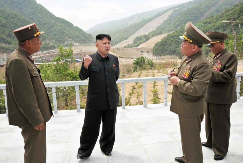 This undated photo released by North Korea's official Korean Central News Agency (KCNA) on May 27, 2013 shows North Korean leader Kim Jong-Un providing a field guidance to the Masik Pass Skiing Ground, under construction by the Korean People's Army. (KCNA via KNS/AFP/Getty Images)