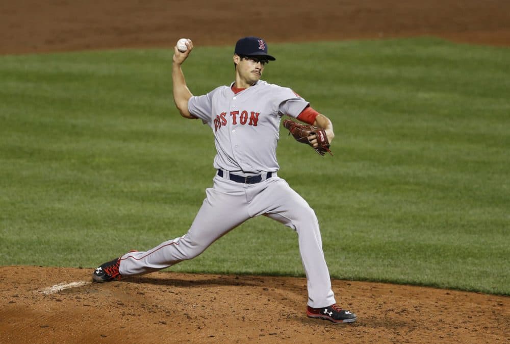 Red Sox starting pitcher Joe Kelly throws to the Orioles, Tuesday, Sept. 15, 2015, in Baltimore. (Patrick Semansky/AP)