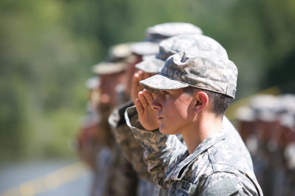 Capt. Kristen Griest salutes during the graduation ceremony of the United States Army's Ranger School on August 21, 2015 at Fort Benning, Georgia. Capt. Griest and 1st Lt. Shaye Haver are the first women ever to successfully complete the U.S. Army's Ranger School. (Jessica McGowan/Getty Images)