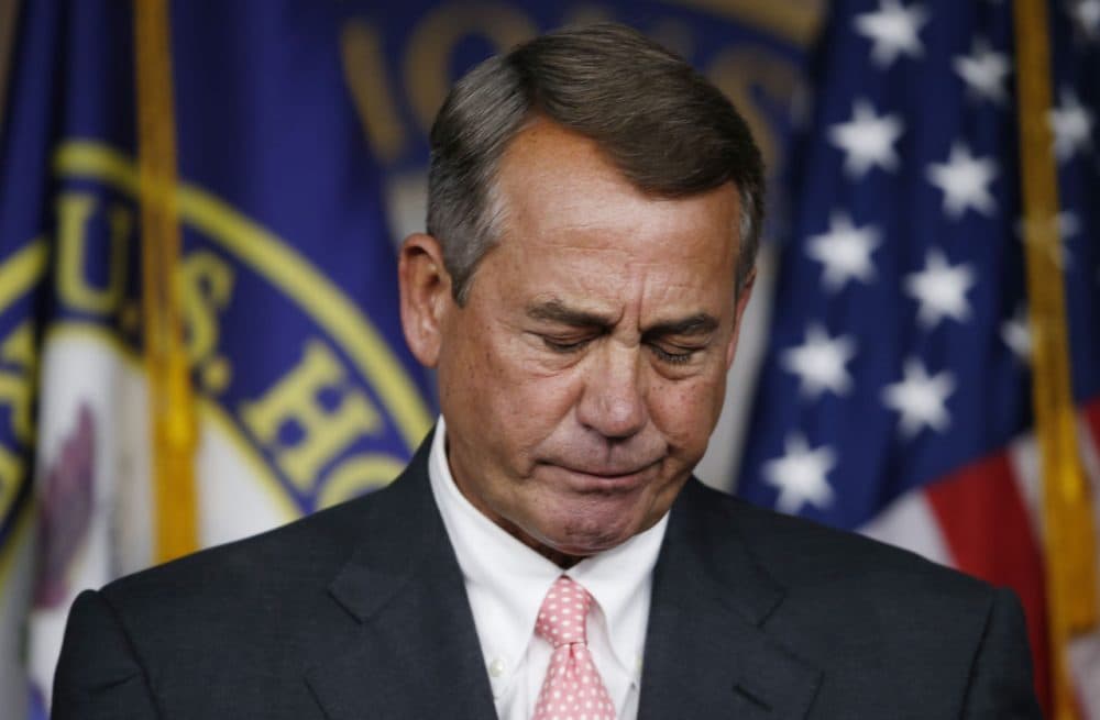 House Speaker John Boehner of Ohio pauses during a news conference on Capitol Hill in Washington, Friday, Sept. 25, 2015. In a stunning move, Boehner informed fellow Republicans on Friday that he would resign from Congress at the end of October, stepping aside in the face of hardline conservative opposition that threatened an institutional crisis. (Steve Helber/AP)