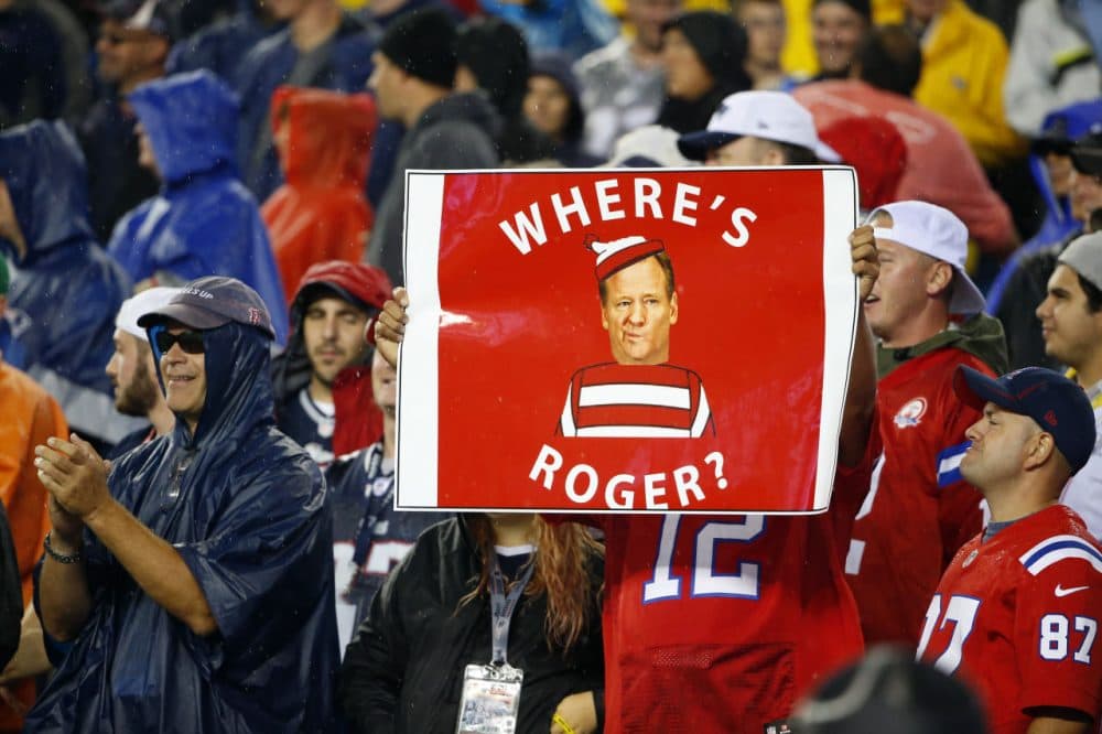 After the Deflategate and Spygate fallout, a fan flew this at the first New England Patriots game of the season against the Pittsburgh Steelers. (Winslow Townson/AP)