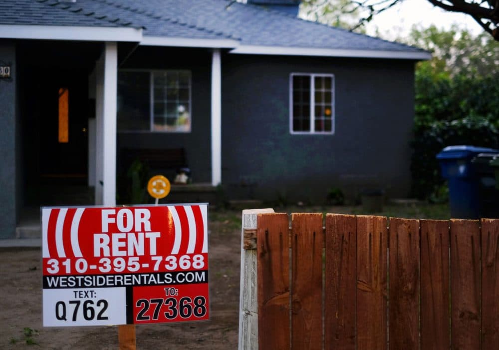 A sign advertises for a house for rent in Los Angeles in February 2015.(Richard Vogel/AP)