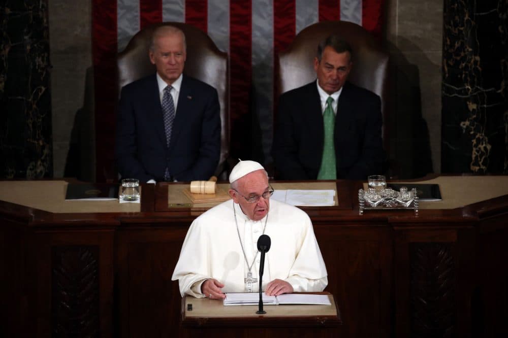 Pope Francis becomes the first pope to address a joint meeting of the U.S. Congress on Sept. 24, 2015. (Mark Wilson/Getty Images)