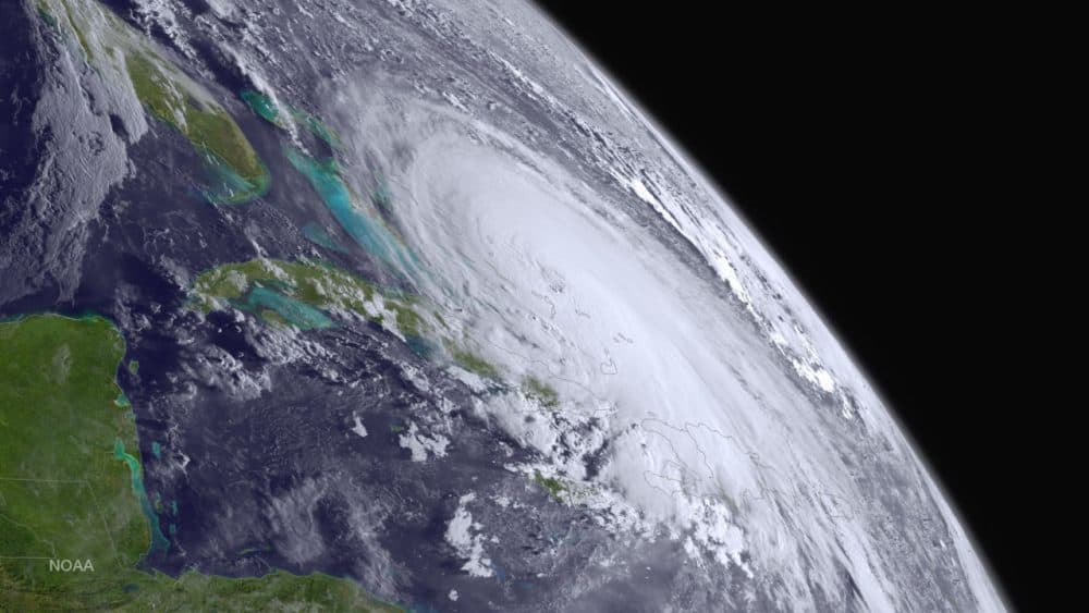 In this handout from the National Oceanic and Atmospheric Administration (NOAA), Hurricane Joaquin is seen churning in the Atlantic on October 1, 2015. Joaquin was upgraded to a Category 3 hurricane early on October 1. The exact track has yet to be determined, but there is a possibility of landfall in the U.S. anywhere from North Carolina to the Northeast. (NOAA via Getty Images)