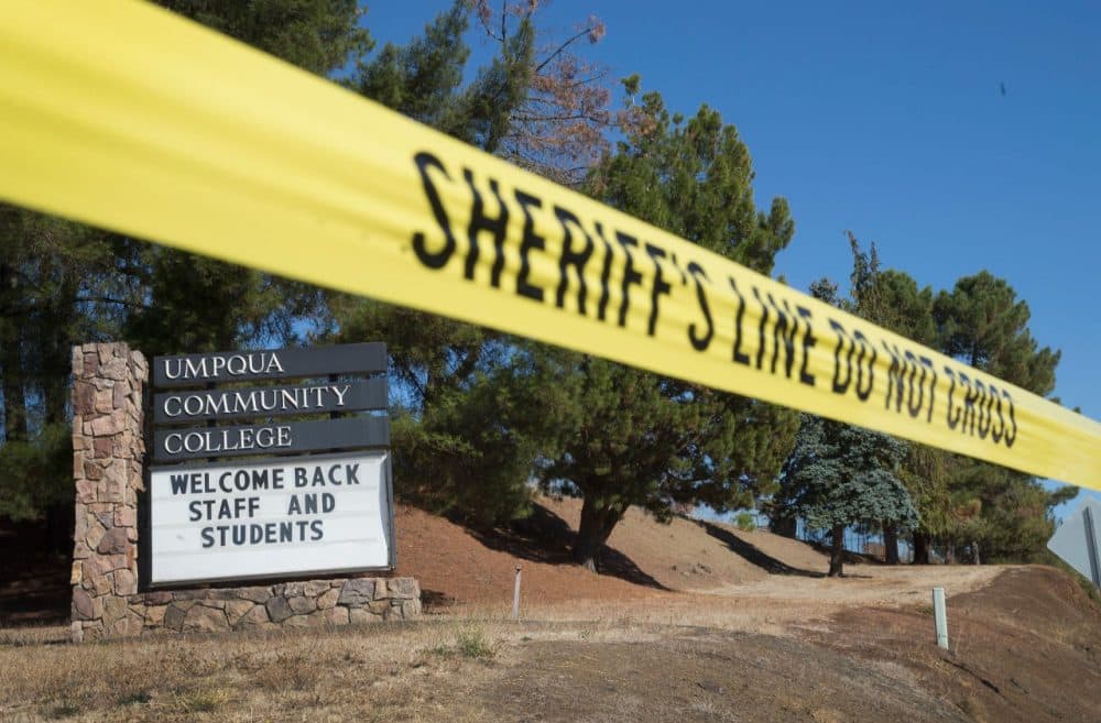 A sign at the edge of campus welcomes students and staff back to Umpqua Community College on October 5, 2015 in Roseburg, Oregon. Despite crime scene tape still being stretched around large areas of the school, the campus was open to staff and students today for the first time since last Thursday when 26-year-old Chris Harper-Mercer went on a shooting rampage killing nine people and wounding another nine before he was killed. Classes are not scheduled to resume until next week. (Scott Olson/Getty Images)