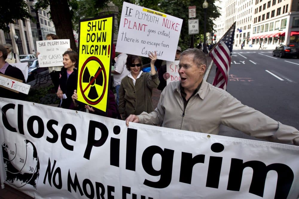 Norman Pierce of Plymouth protests against the Pilgrim Nuclear Power Plant in 2012. (Steven Senne/AP)