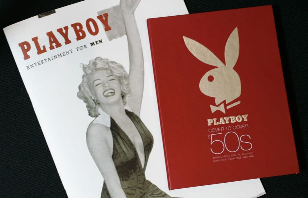 The first issue of Playboy magazine featuring Marilyn Monroe, left, and a boxed DVD set of Playboy magazines from the 1950s are shown in New York on Monday, July 16, 2007. (Mark Lennihan/AP)
