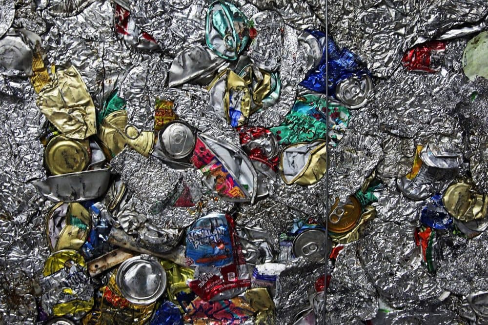 Recycled cans and other aluminum products are viewed at the Sims Municipal Recycling Facility, an 11-acre recycling center on the Brooklyn waterfront on April 22, 2015 in New York City. Approximately 19,000 tons of metal, glass and plastic are collected monthly by the Department of Sanitation in New York City. (Spencer Platt/Getty Images)
